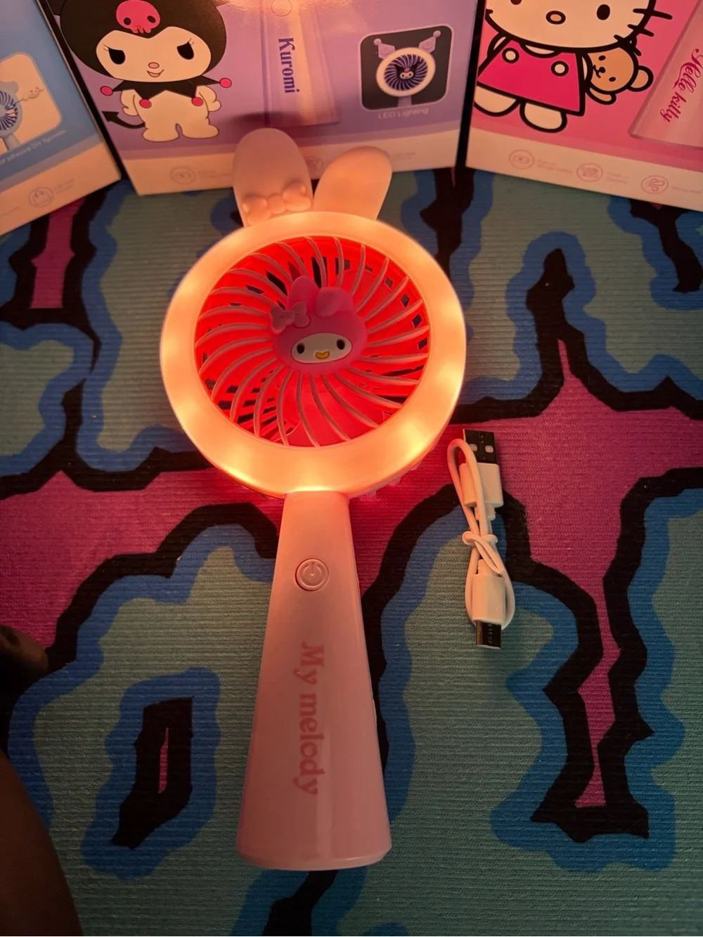 MY MELODY! Pink Mini Handheld Fan WITH LED LIGHTS for Kids Strong Little Fan!!